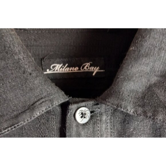 Milano Bay Black Jacquard Palm Island Hawaiian Button Up Shirt Size XXL Rayon - Picture 5 of 12